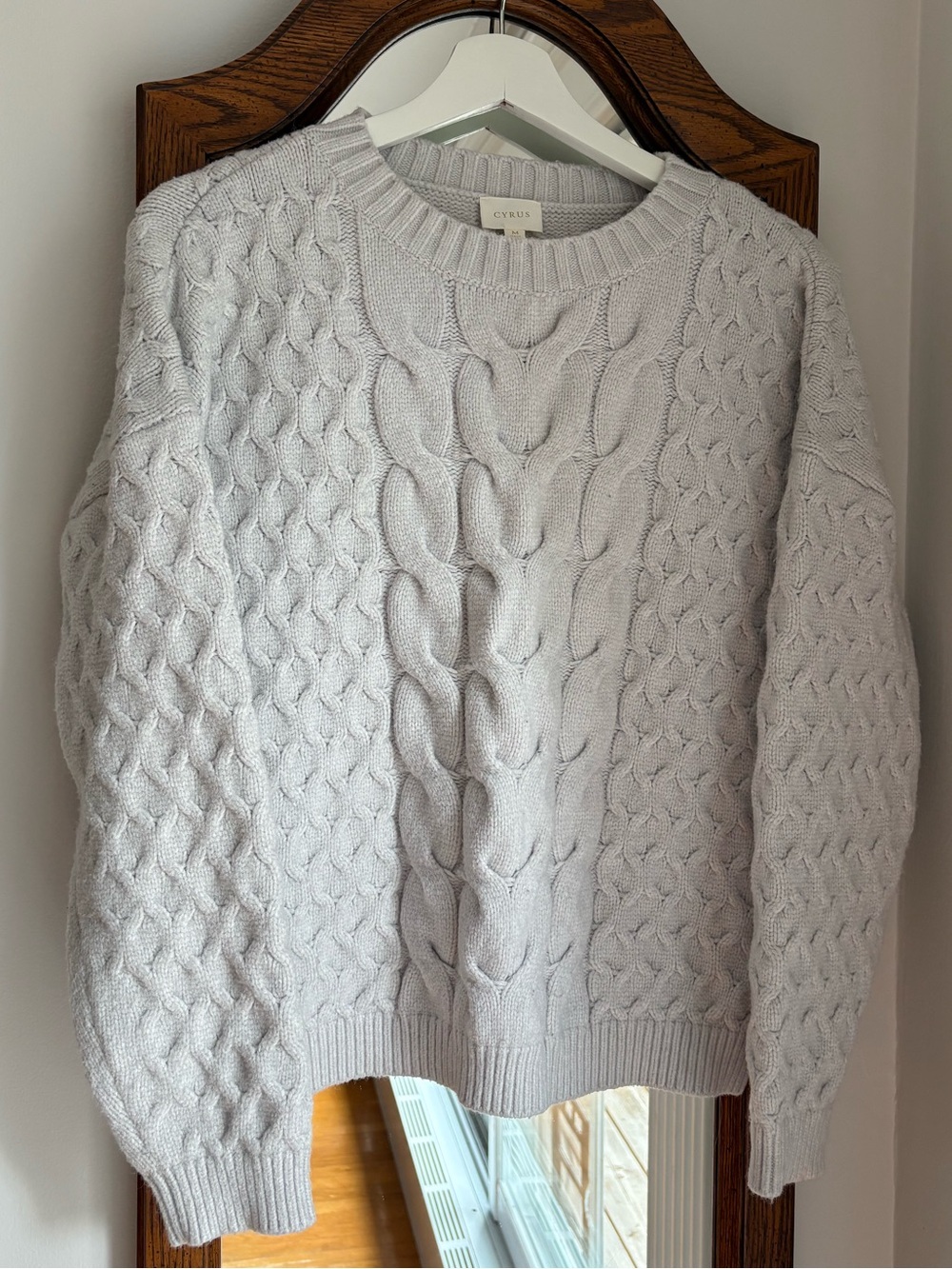 Cyrus Cable Crewneck Sweater in Light Gray